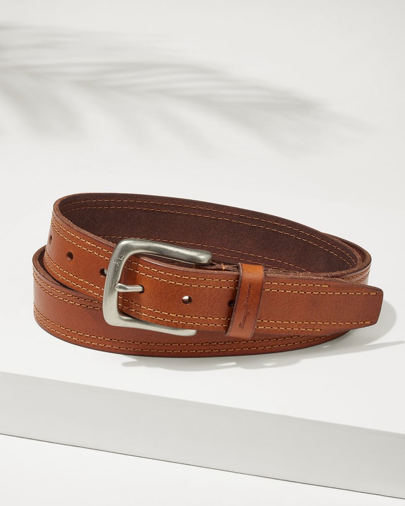 Leather Top-Stitch Belt - Tommy Bahama Men