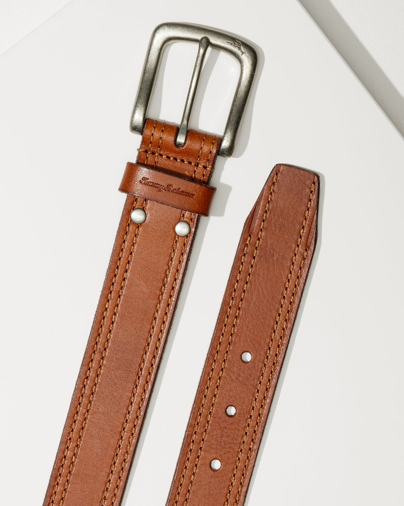 Leather Top-Stitch Belt - Tommy Bahama Men