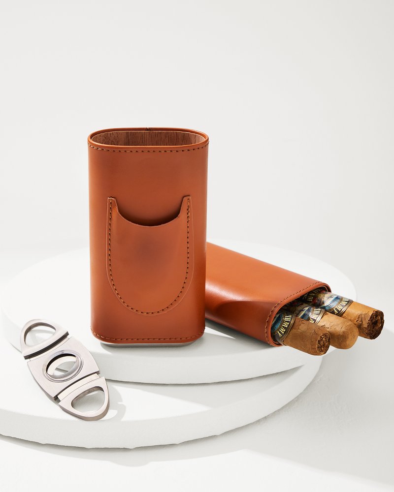 Ashton 3-Cigar Leather Case and Cutter - Tommy Bahama Beach & Home