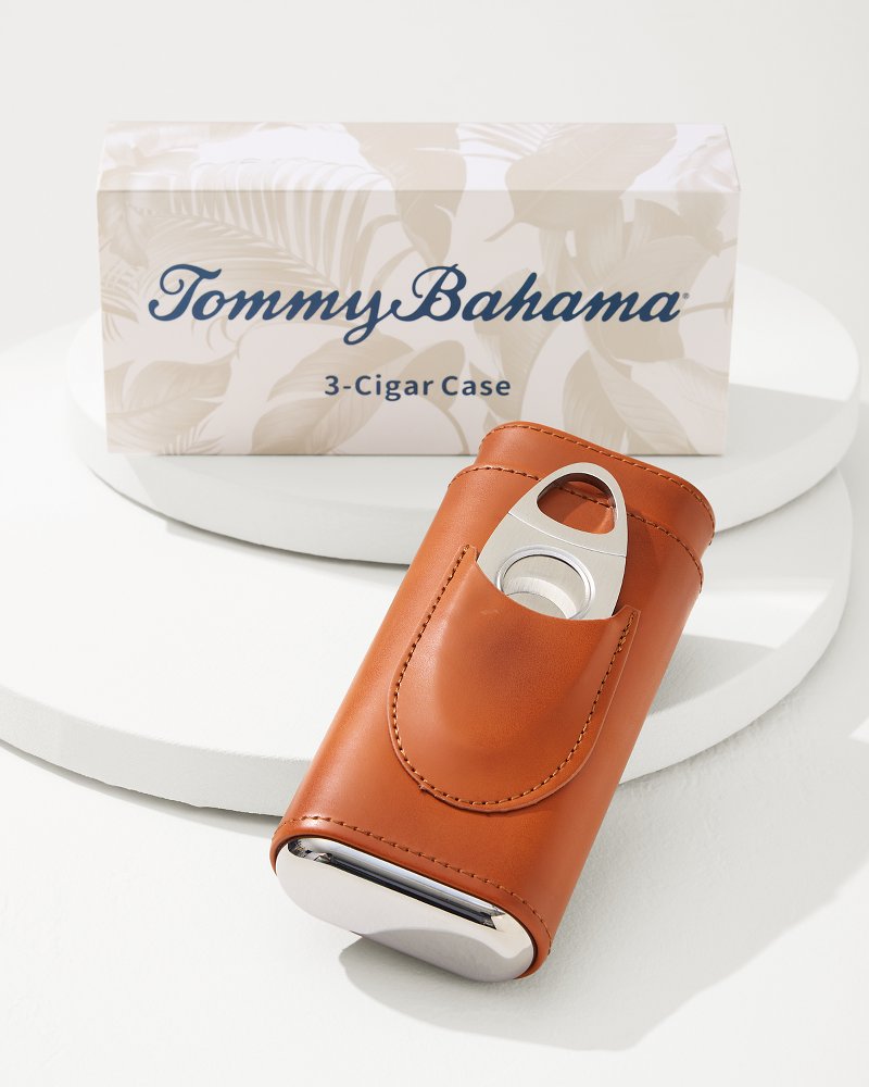 Ashton 3-Cigar Leather Case and Cutter - Tommy Bahama Beach & Home