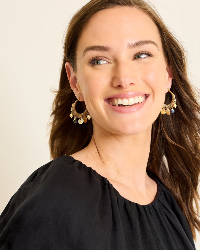 Indigo Shore Mixed Materials Charm Hoop Earrings - Tommy Bahama Women