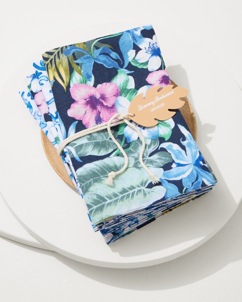 Island Navy Upcycled Reversible Linen Dinner Napkins - Set of 4 - Tommy Bahama Beach & Home