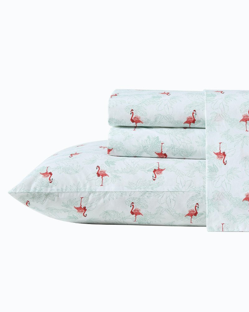 Flamingo Santa 4-Piece Queen Sheet Set - Tommy Bahama Beach & Home