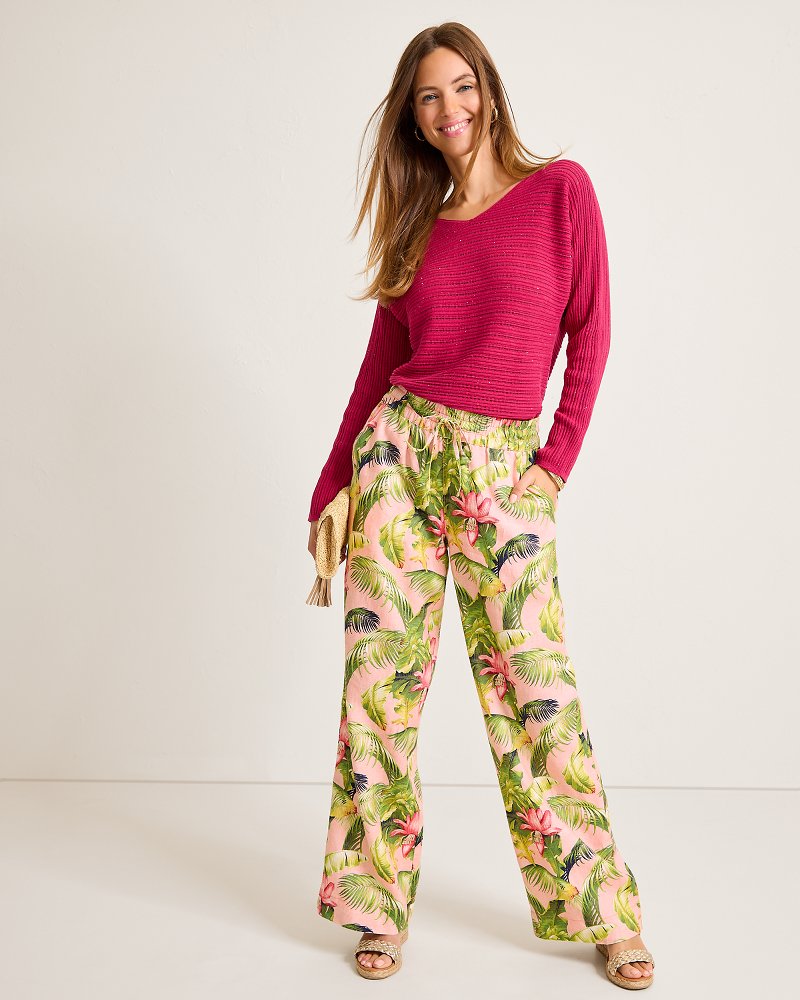 Two Palms Frond Royal High-Rise Linen Easy Pants - Tommy Bahama Women