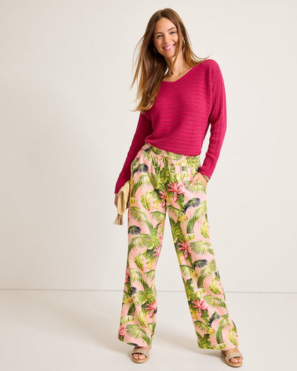 Two Palms Frond Royal High-Rise Linen Easy Pants - Tommy Bahama Women