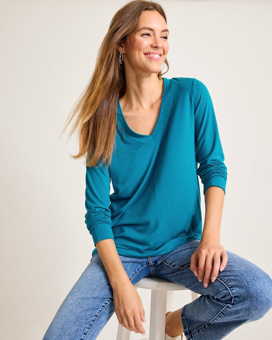 Kauai Jersey Long-Sleeve V-Neck T-Shirt - Tommy Bahama Women