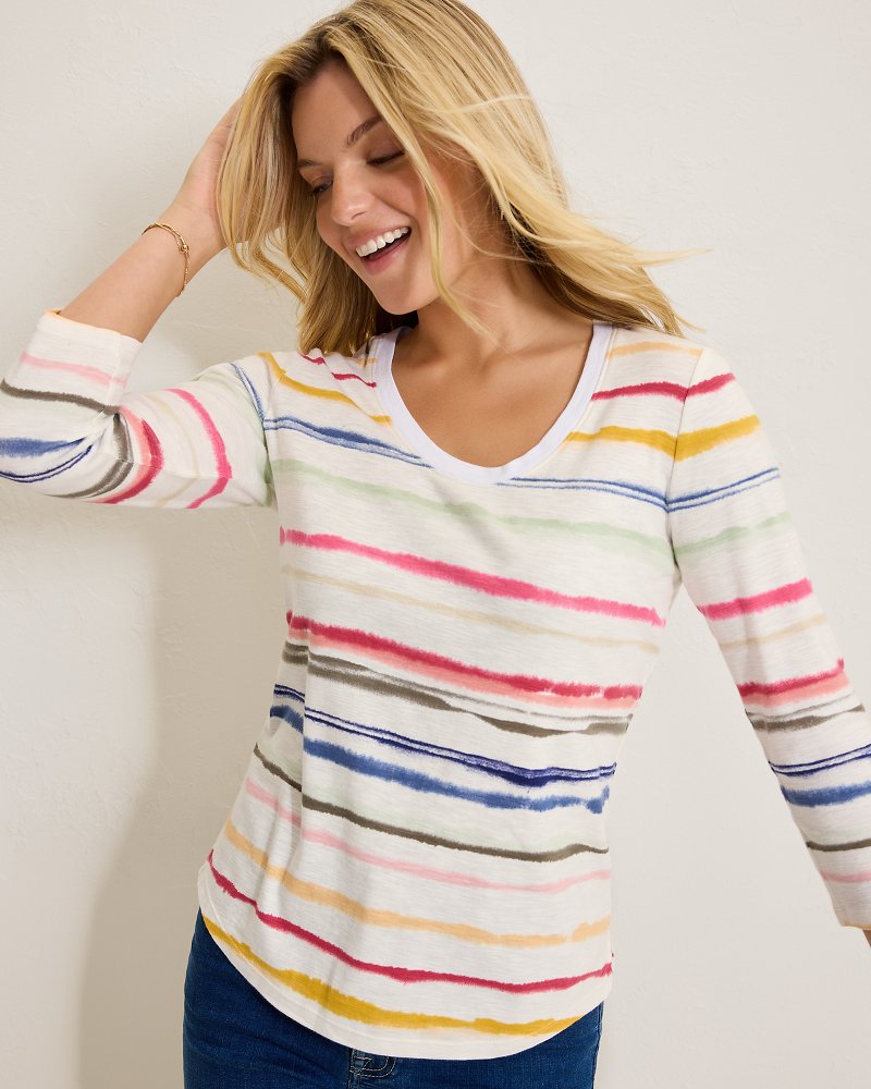Ashby Isles Sealight Stripe 3/4-Sleeve T-Shirt - Tommy Bahama Women