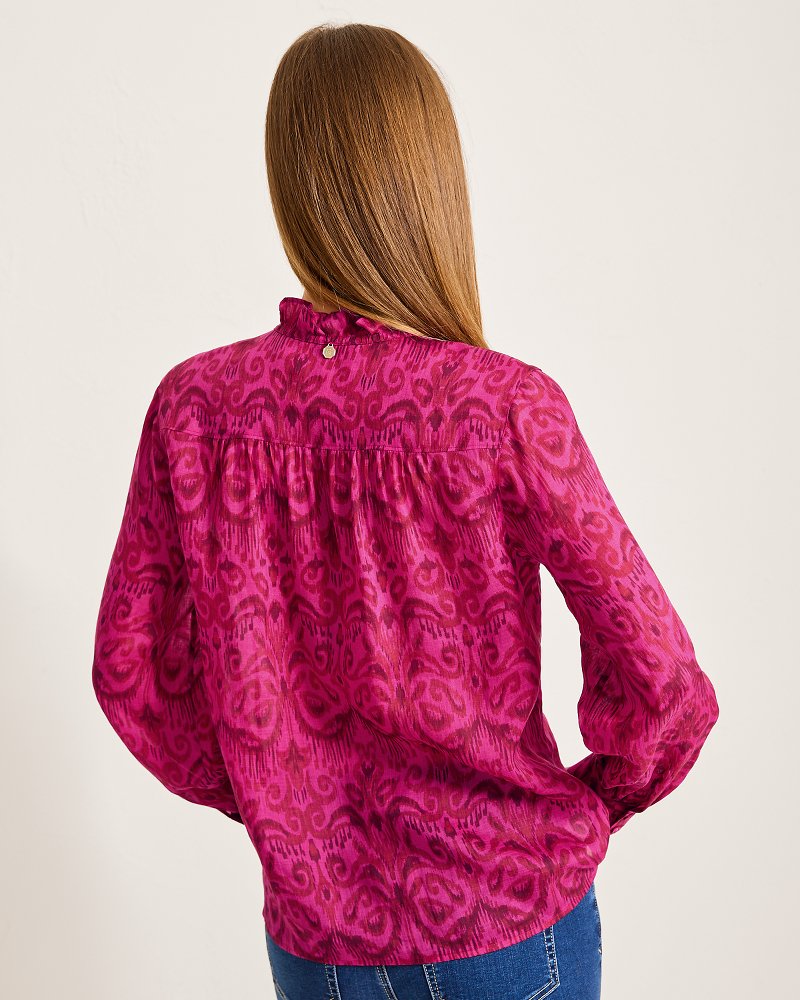 Seaside Ikat Long-Sleeve Ruffle-Neck Top - Tommy Bahama Women