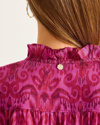 Seaside Ikat Long-Sleeve Ruffle-Neck Top - Tommy Bahama Women