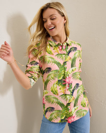 Coastalina Frond Royal Linen Shirt - Tommy Bahama Women