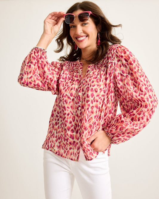 Jeweled Jaguar Pintuck Blouse - Tommy Bahama Women