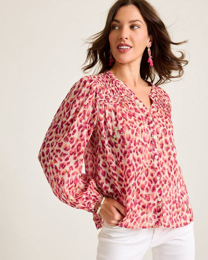Jeweled Jaguar Pintuck Blouse - Tommy Bahama Women