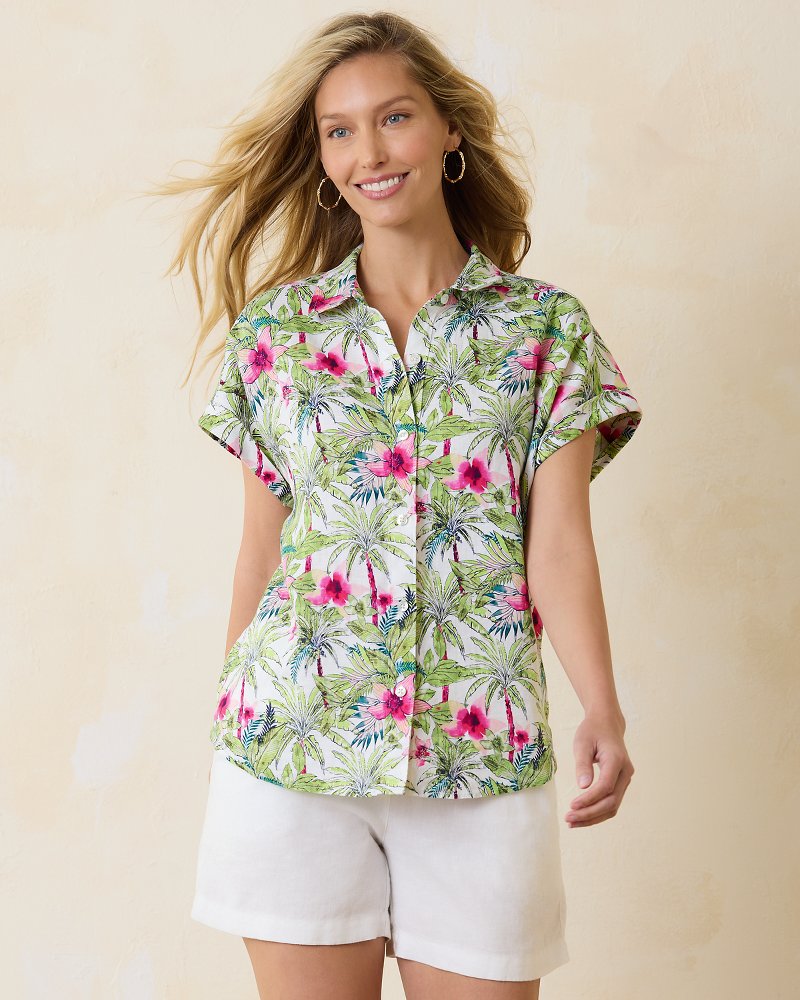 Coastalina Coastal Palms Linen Camp Shirt - Tommy Bahama Women