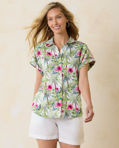 Coastalina Coastal Palms Linen Camp Shirt - Tommy Bahama Women
