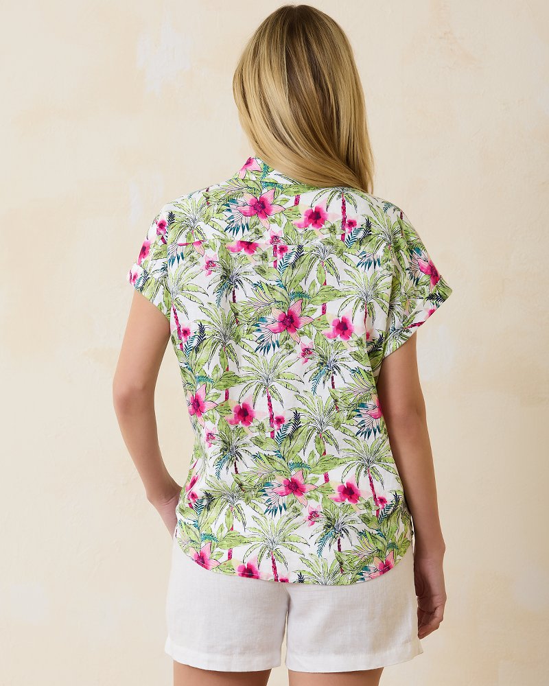 Coastalina Coastal Palms Linen Camp Shirt - Tommy Bahama Women