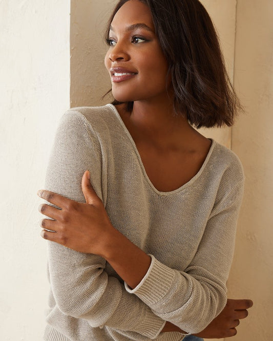 Cedar Linen Long-Sleeve V-Neck Sweater - Tommy Bahama Women