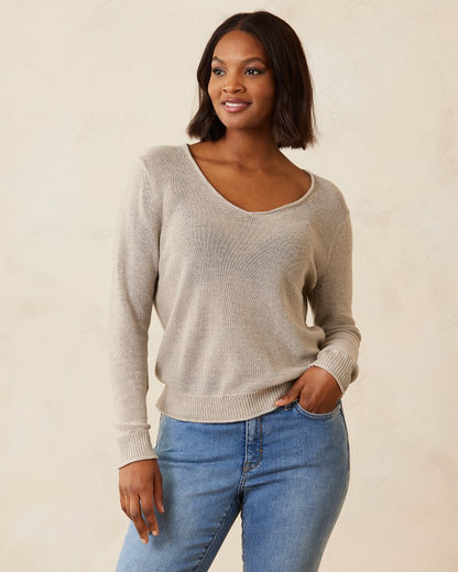 Cedar Linen Long-Sleeve V-Neck Sweater - Tommy Bahama Women