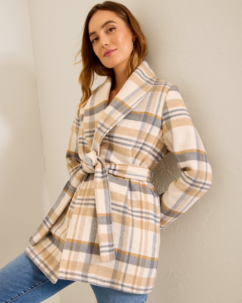 Wooly Plaid Wrap Coat - Tommy Bahama Women