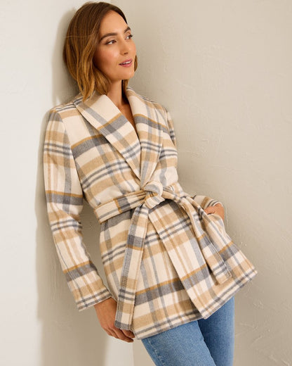 Wooly Plaid Wrap Coat - Tommy Bahama Women
