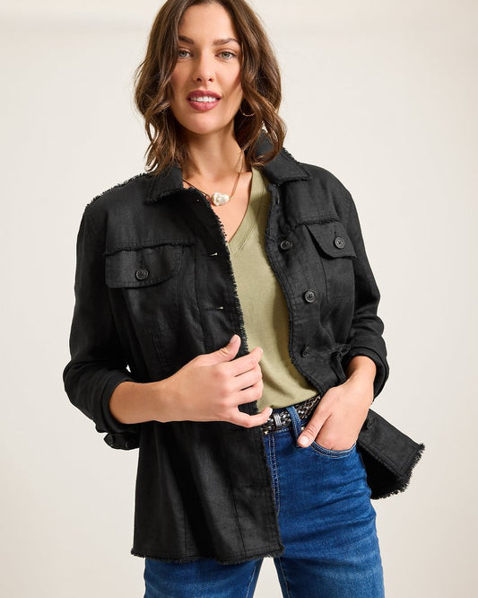 Two Palms Linen Raw-Edge Utility Jacket - Tommy Bahama Women