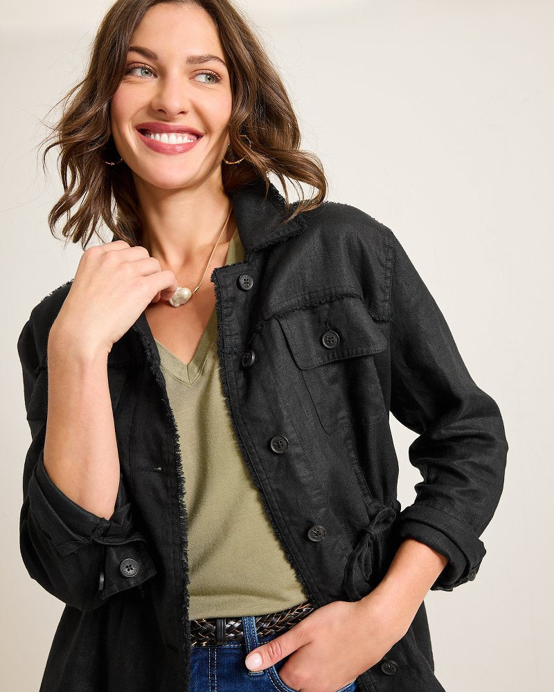 Two Palms Linen Raw-Edge Utility Jacket - Tommy Bahama Women