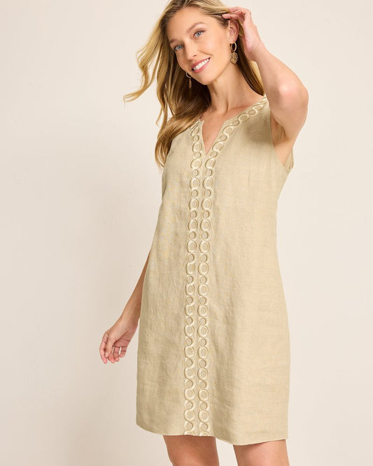 Geometric Embroidered Linen Shift Dress - Tommy Bahama Women
