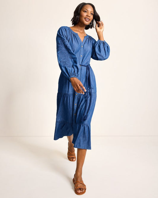 Indigo Cove Embroidered Midi Dress - Tommy Bahama Women