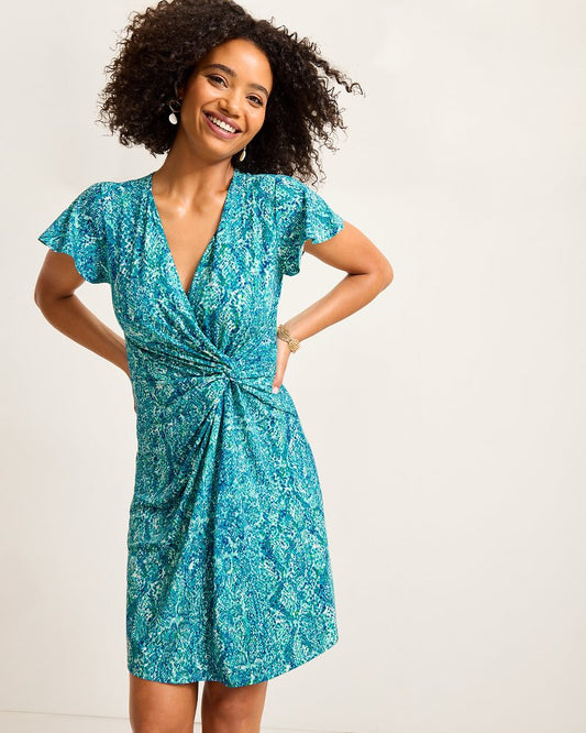 Clara Playa Python Short-Sleeve Faux-Wrap Dress - Tommy Bahama Women