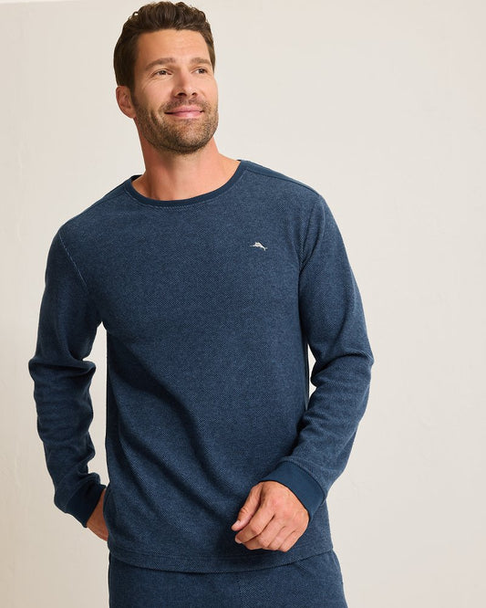Big & Tall Textured Twill Stripe Crew Long-Sleeve Top - Tommy Bahama Men
