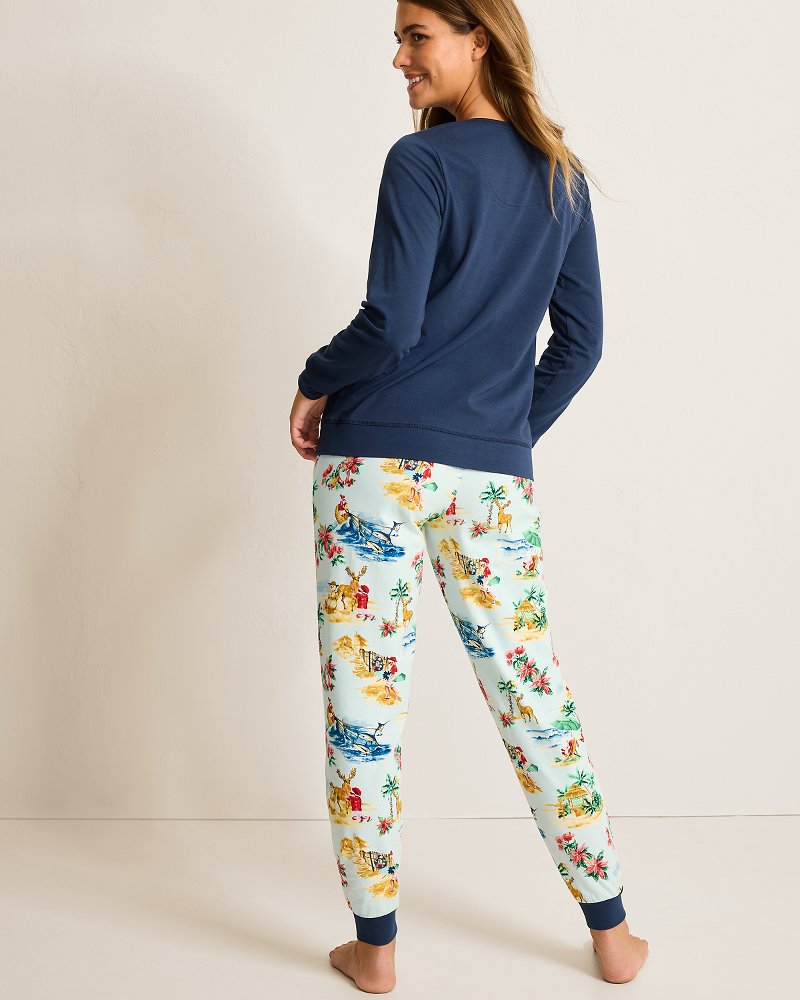 Holiday Santa Long Sleeve & Pants Pajama Set - Tommy Bahama Women
