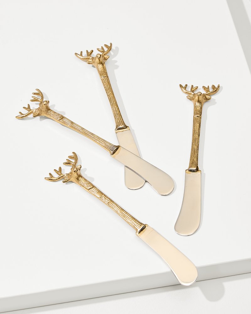 Brass and Stainless Steel Stag Butter Knives - Set of 4 - Tommy Bahama Beach & Home