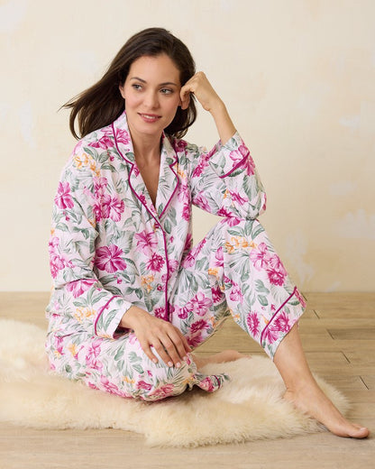 Woven Sateen Long Sleeve & Pants Pajama Set - Tommy Bahama Women