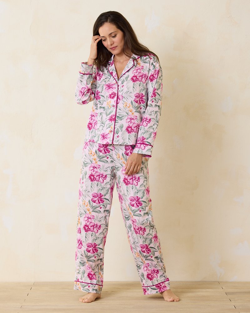 Woven Sateen Long Sleeve & Pants Pajama Set - Tommy Bahama Women