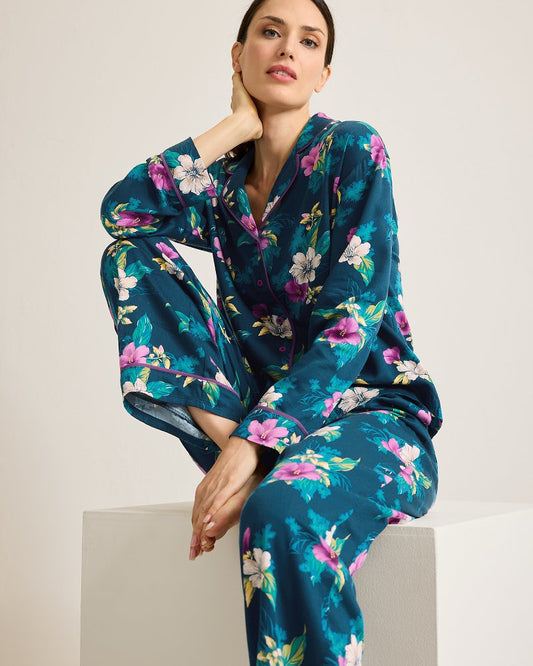 Woven Sateen Long Sleeve & Pants Pajama Set - Tommy Bahama Women