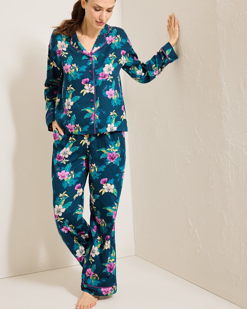 Woven Sateen Long Sleeve & Pants Pajama Set - Tommy Bahama Women