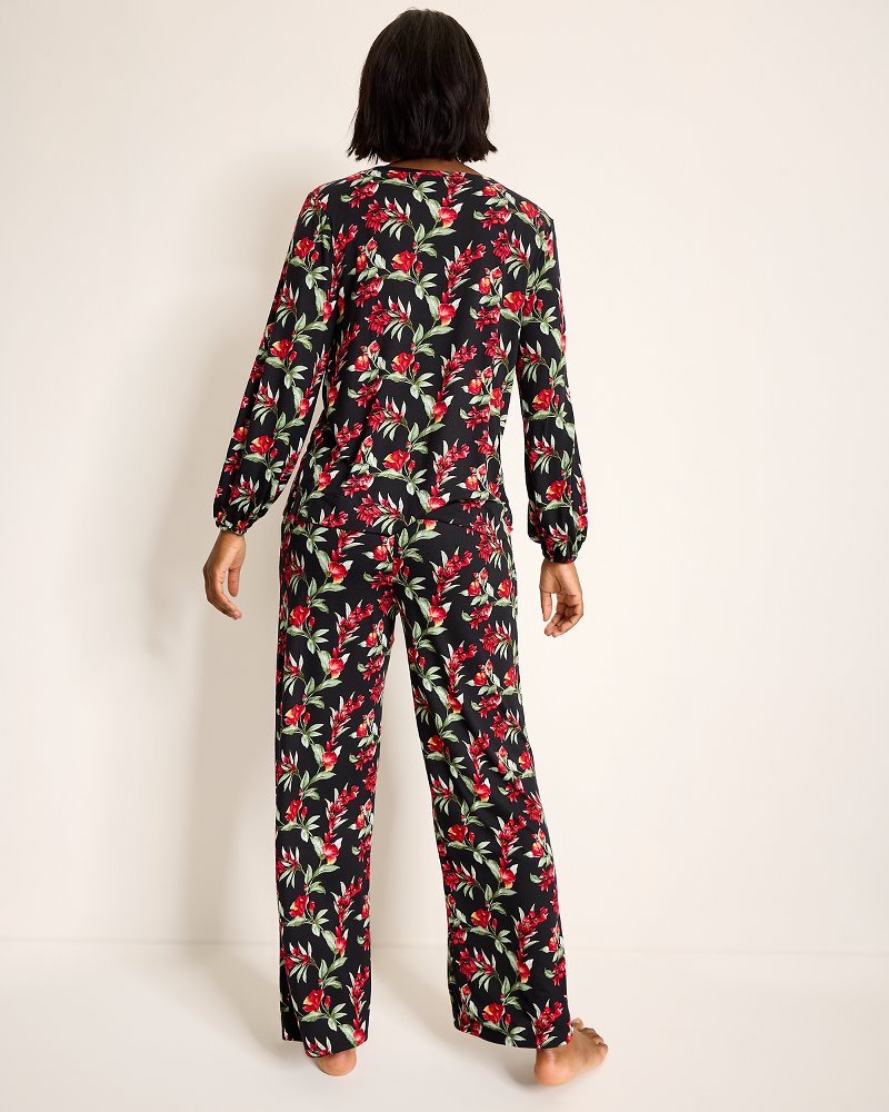Jersey Split-Neck Long Sleeve & Pants Pajama Set - Tommy Bahama Women