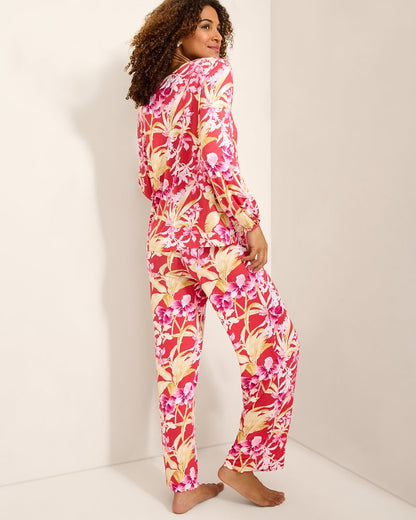 Jersey Split-Neck Long Sleeve & Pants Pajama Set - Tommy Bahama Women